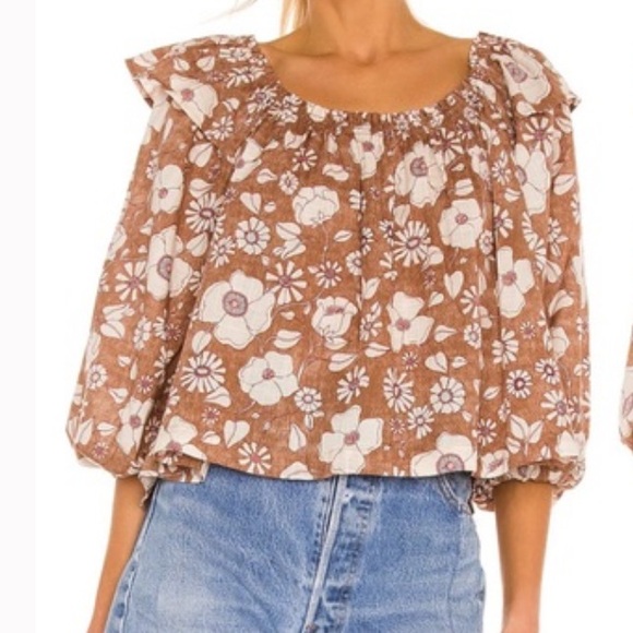 Free People Miss Daisy Ruffle Print Top in Vintage Combo size medium floral - Picture 2 of 9